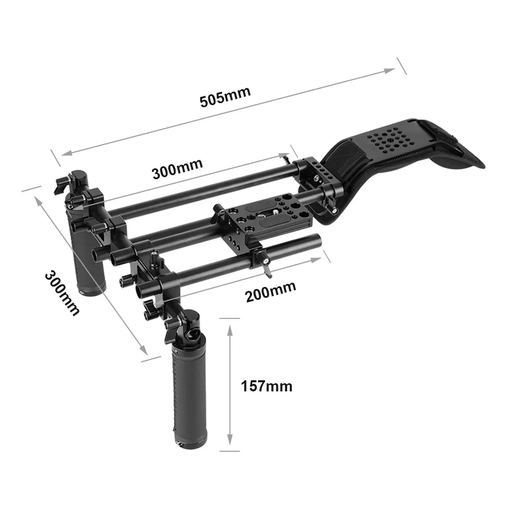 Szrig Dslr Handheld Schoudermontage Steunopstelling Met Dubbele Lederen Handgreep Basisplaat Verstelbaar Voor Dslr Camera 'S