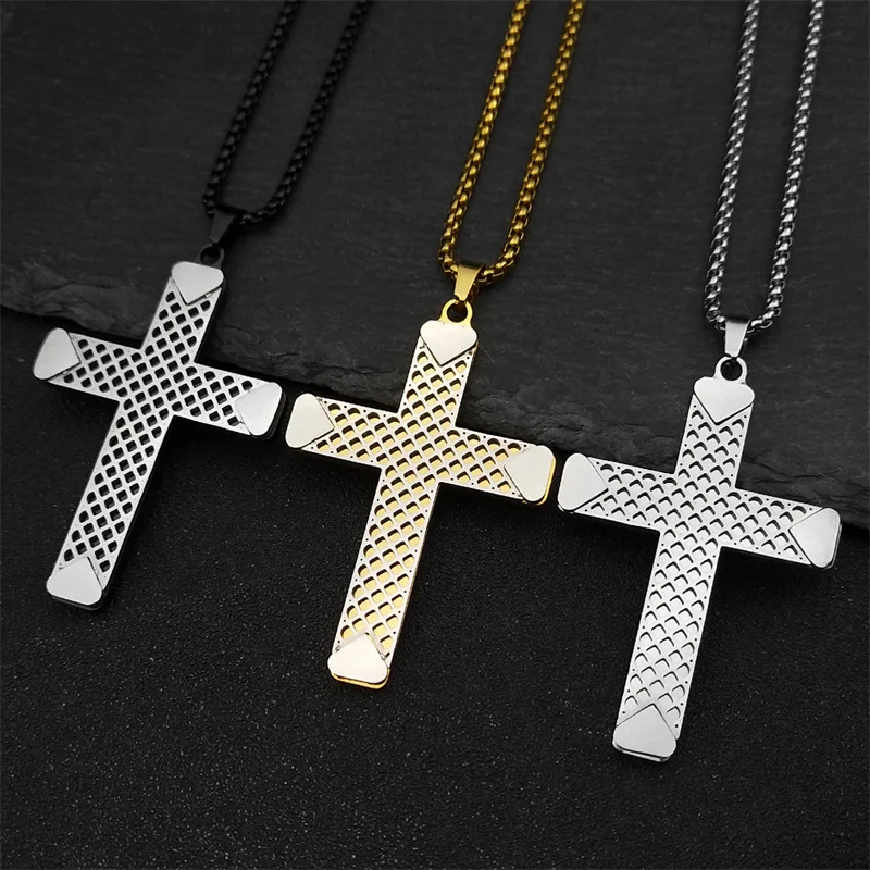

2025 New Fashion Cross Pendant Necklace For Women Men Stainless Steel Gold Color Religion Male Man Amulet Chain Jewelry Gifts