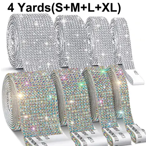 Autocollant auto-adhésif en strass cristal, 4 Yards, ruban de diamant, autocollant de bricolage, artisanat d'art, décoration de téléphone de voiture