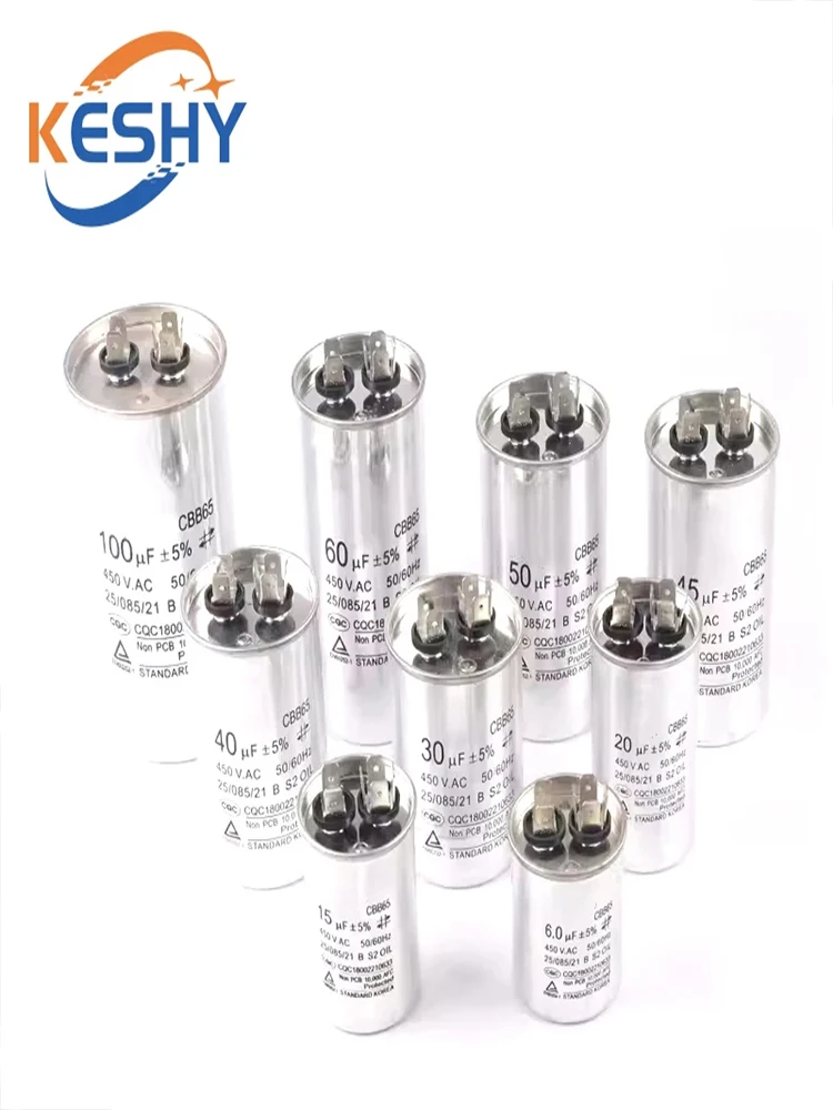 CBB65 Kondensator silnika AC Kondensator rozruchowy sprężarki klimatyzatora 450VAC 5uF 20uF 25uF 30uF 35uF 40uF 45uF 50uF 60uF 70uF 5% — zdjęcie produktu 7