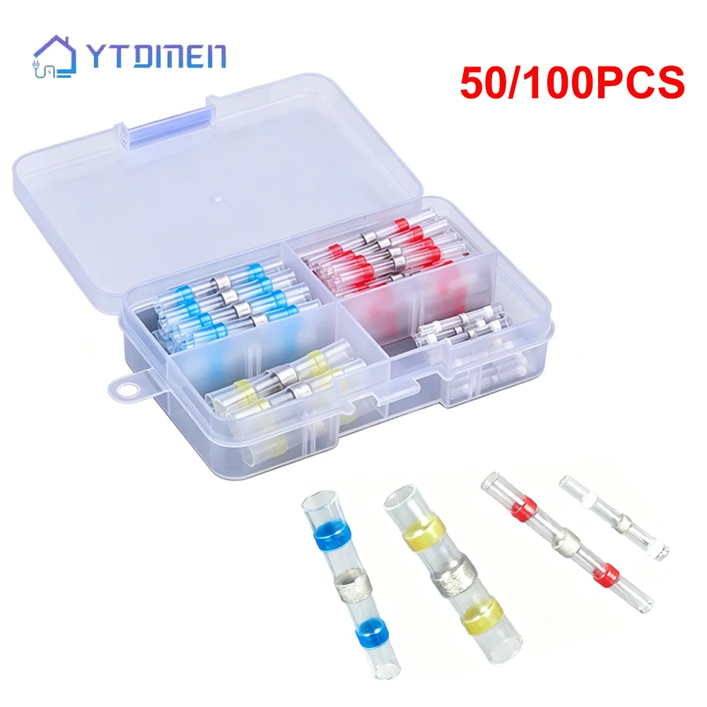 

Набор из 50/100 водонепроницаемых термоусадочных соединителей для пайки, изолированные клеммы для проводов, для автомобильной электротехники и DIY, в коробке