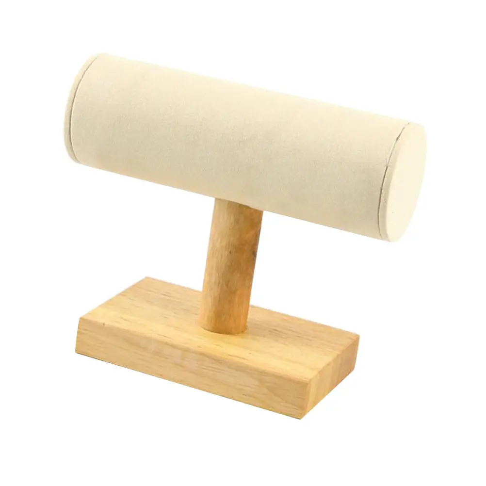 

Элегантная подставка для украшений из дерева премиум-класса: держатель для браслетов, браслетов-бэнглов и часов с микрофибровой подкладкой, бежевый цвет