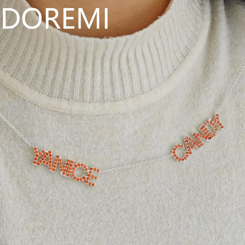 

Lateefah necklace with personalized charm, 9mm initial letters colored zircon letter-customized surname