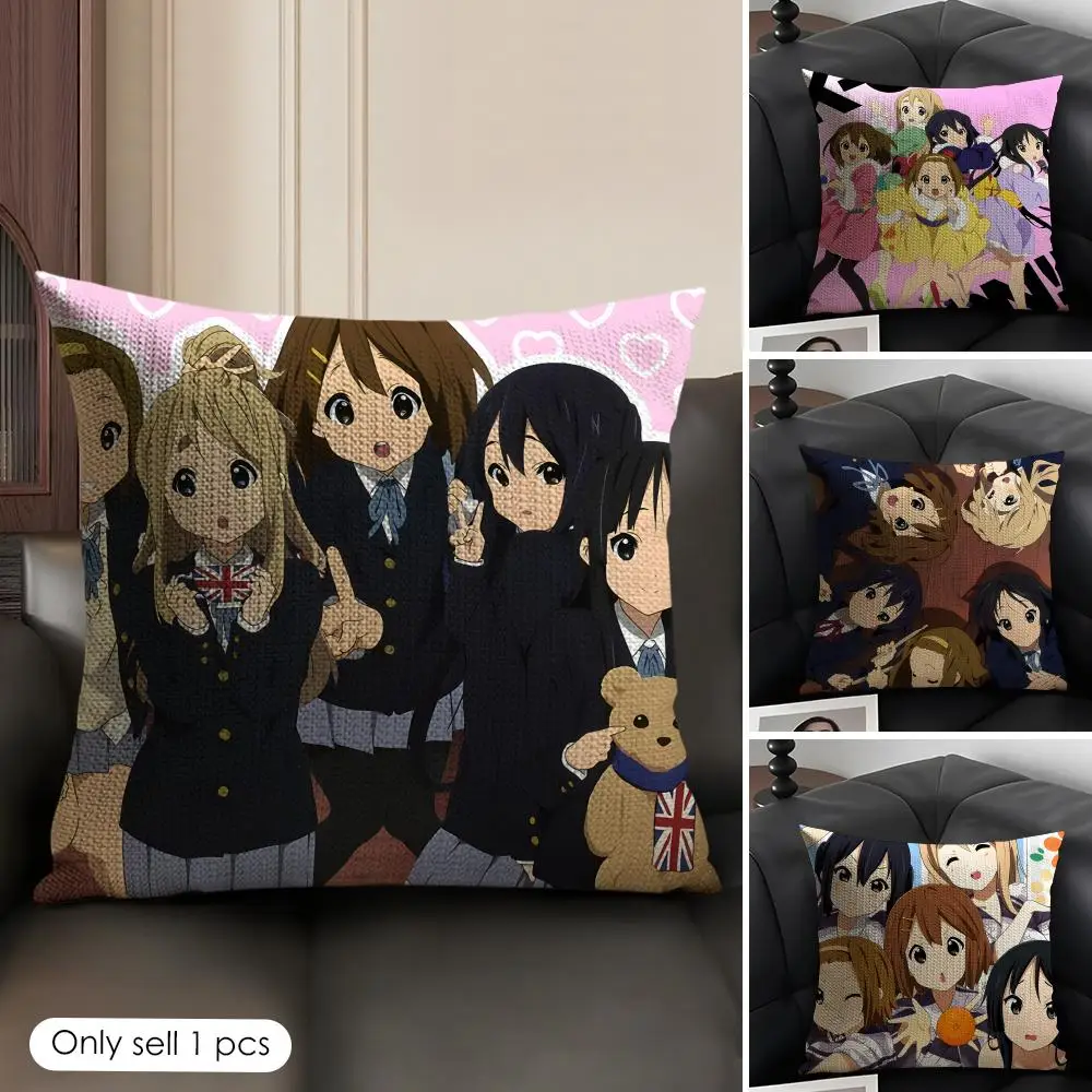 Funda de cojín con diseño de Anime K-K-ON ON, tela orgánica de lino Natural, impresión a doble cara, decoración para el hogar, funda de almohada de regalo