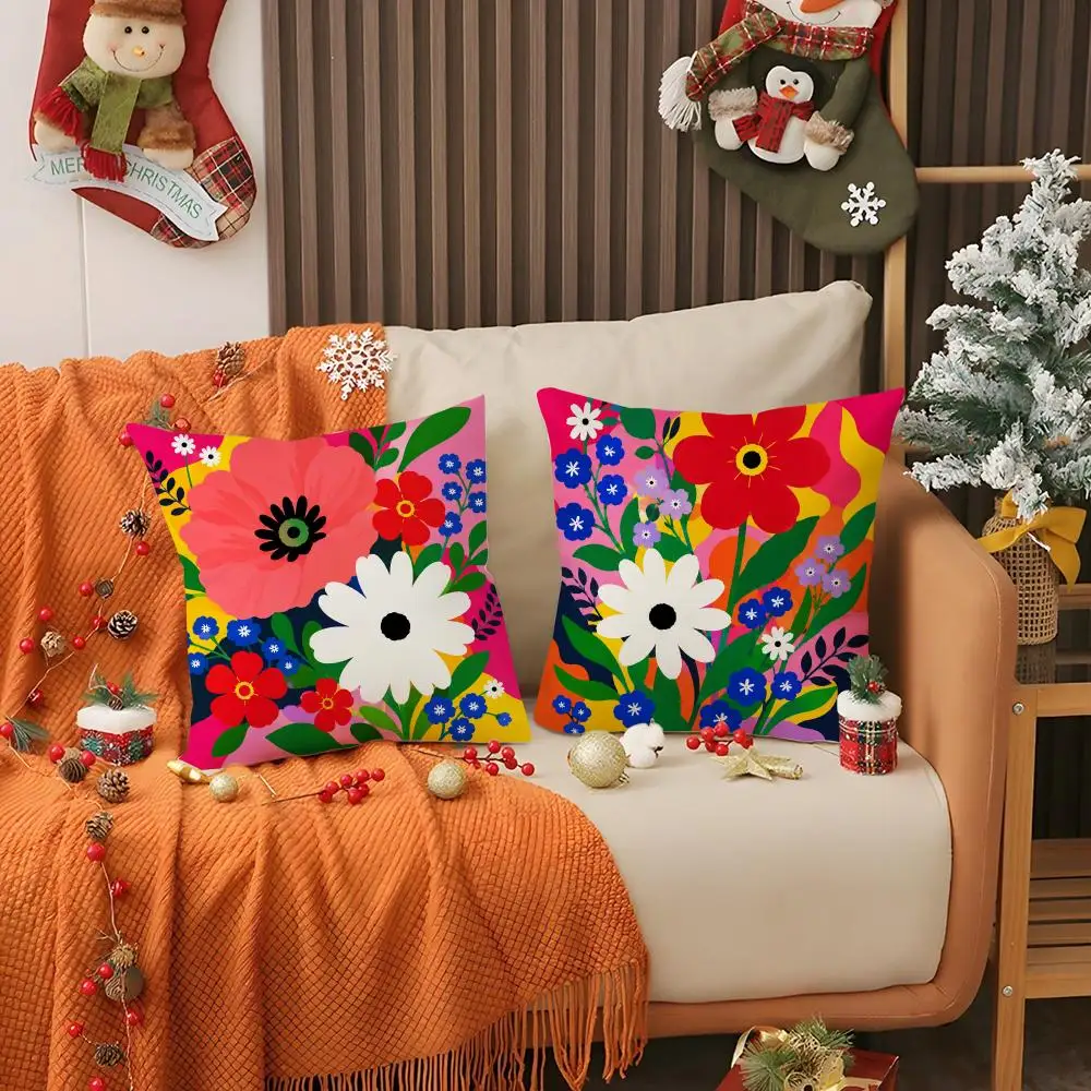 Colorful Flat-painted Bouquet Cushion Cover Short Plush Pillowcase Sofa Decorative Cushion Bed Pillow Gift Idea