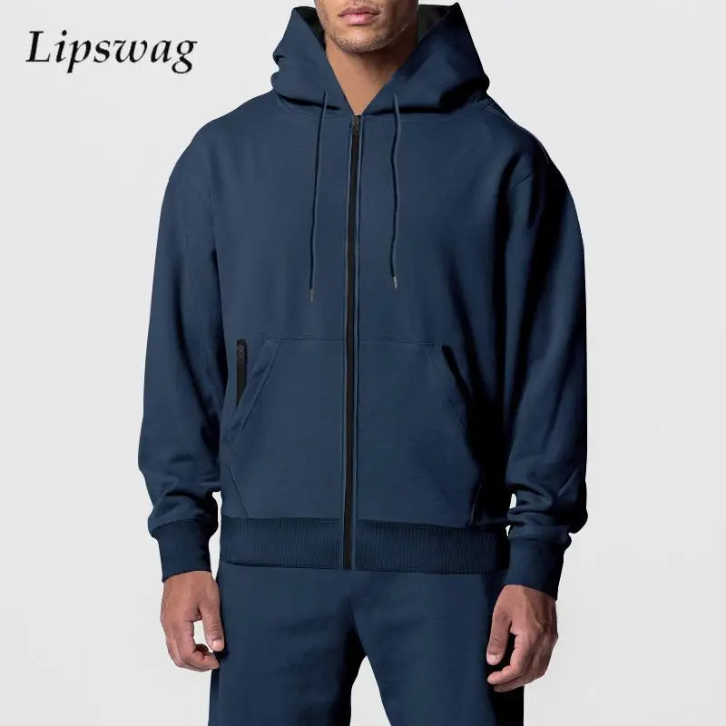 

Autumn Winter Tracksuits Men Fleece Two Piece Suits Solid Color Hooded Sweatshirts And Pants Sets Mens Outdoor Fashion Outfits