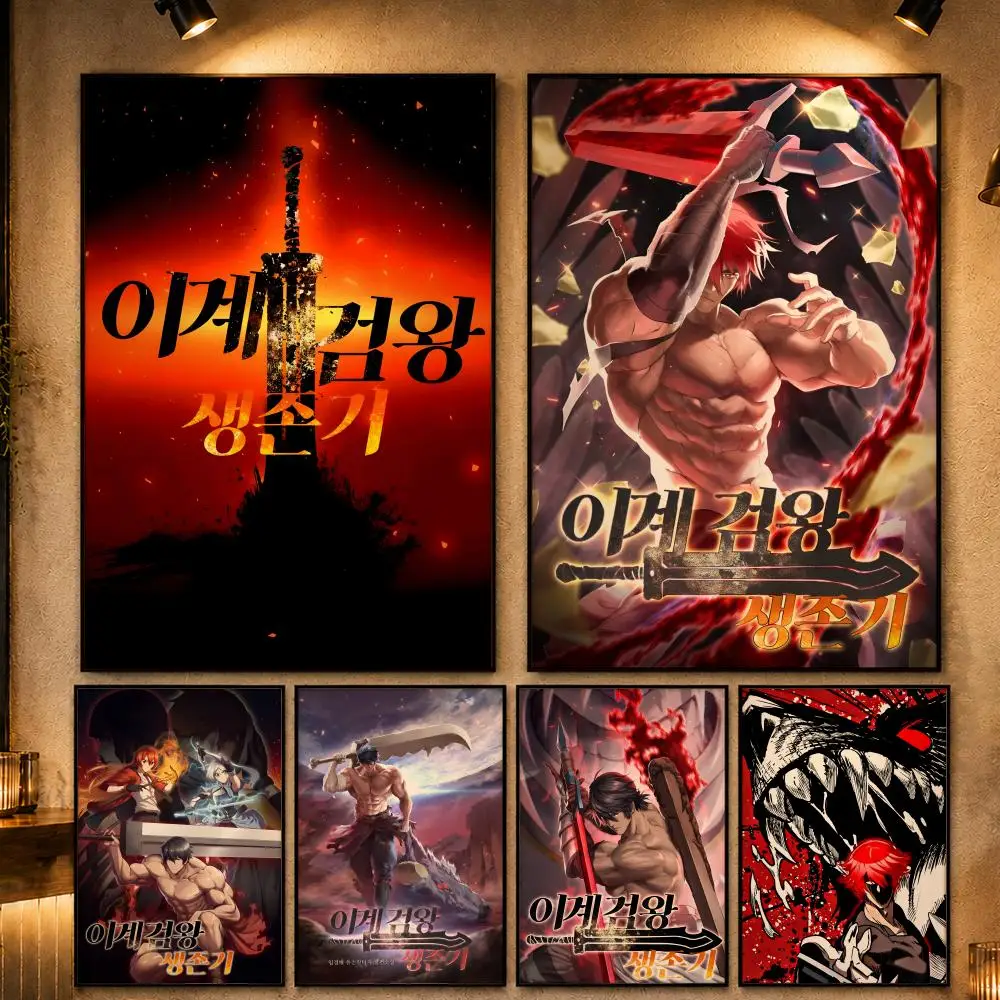 Póster de Anime Retro Vintage de la Saga L-Latna de Fantasy Manhwa: Supervivencia de un Rey Espada, Adhesivos Decorativos para Pared, Arte para el Hogar