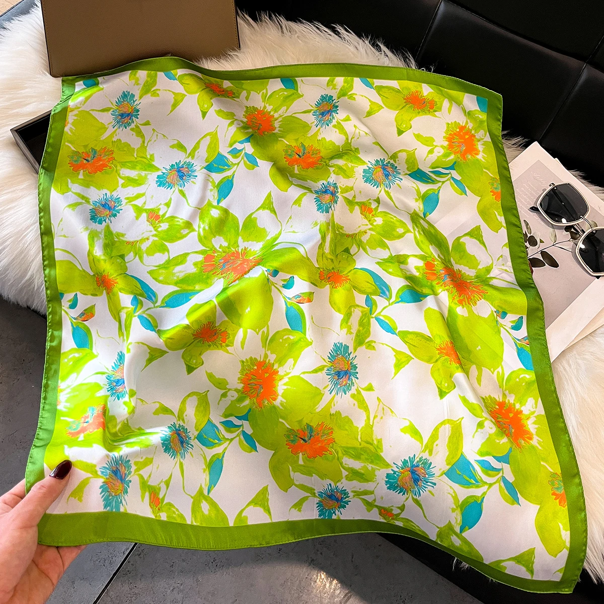 

Spring Silk Scarf Women Luxury Floral Print Soft Satin Kerchief Hairband Neckerchief Head Hijab Lady Headband Foulard Bag Ribbon