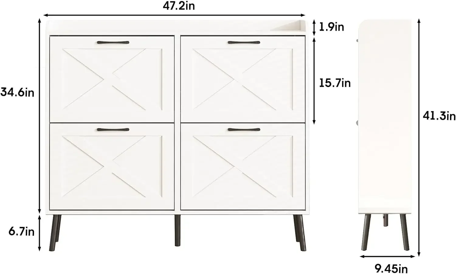 Large Shoe Cabinet with 4 Flip Drawers, Freestanding Shoe Cabinet Organizer with Metal Drawer Bracket, Shoes Storage Cabinet