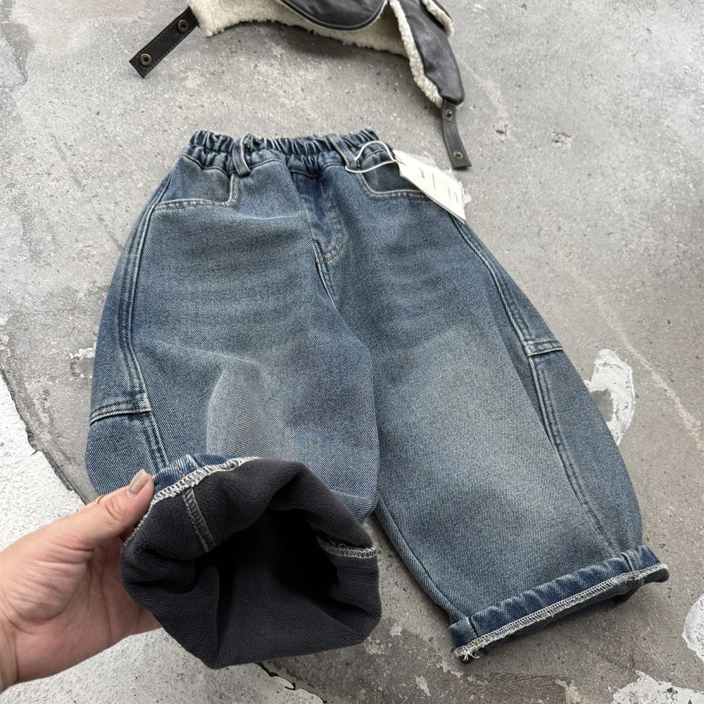 

UNITIM Children's Clothes Winter Loose Thicken Warm Kids Baby Boy Jeans Add Fleece Toddler Boys Trouser Fashion Little Boy Pant