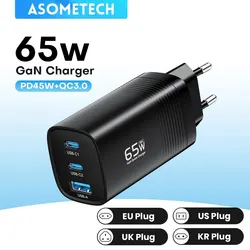 Asometech-コンピューター,iPad,タブレット,iPhone 14, Samsung s23,ウルトラ用の高速充電器,USBタイプC,充電器65w,45w,pd,qc4.0