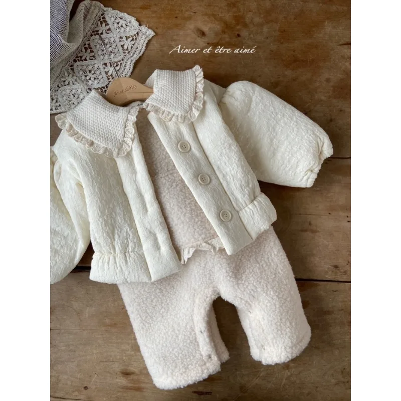 Baby Clothing Kids Casual Autumn and Winter Romper Korean Style Velvet Strap Thick Warm Fashionable Sweet Sleeveless Jumpsuit