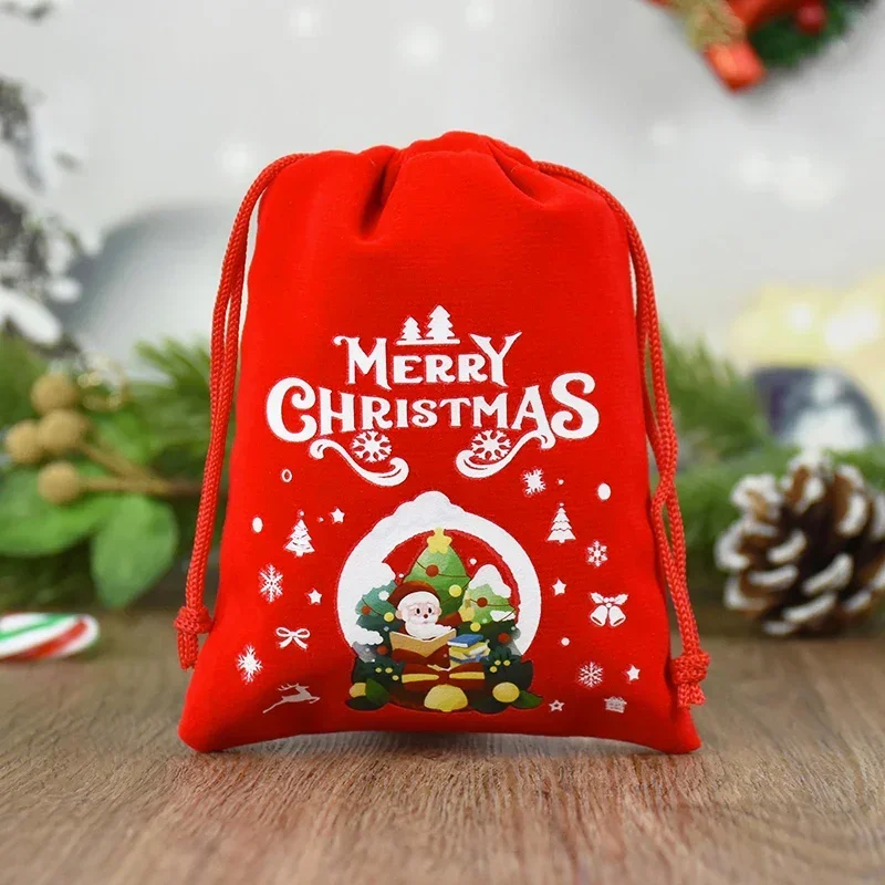 5 teile/los Weihnachten Muster Samt Taschen 9x12 15x20cm kleine Weihnachten Süßigkeiten Geschenk Tasche Kordel zug Beutel Boutique Schmuck Verpackung Taschen – Detail 10