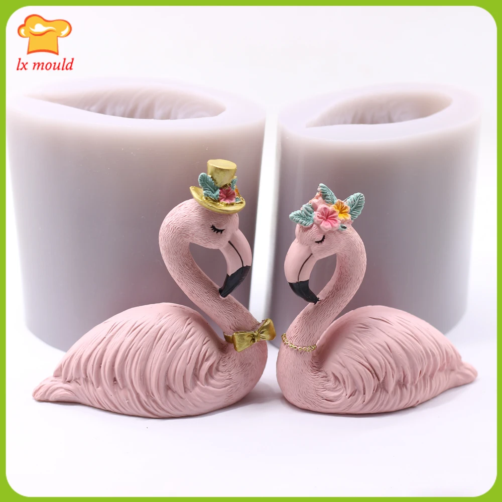 3D Flamingo Silicone Chocolate Mould Swan Wedding Valentine's Day Birthday Sugarcra Cake Topper Baking Mold Wax Soap Gypsum