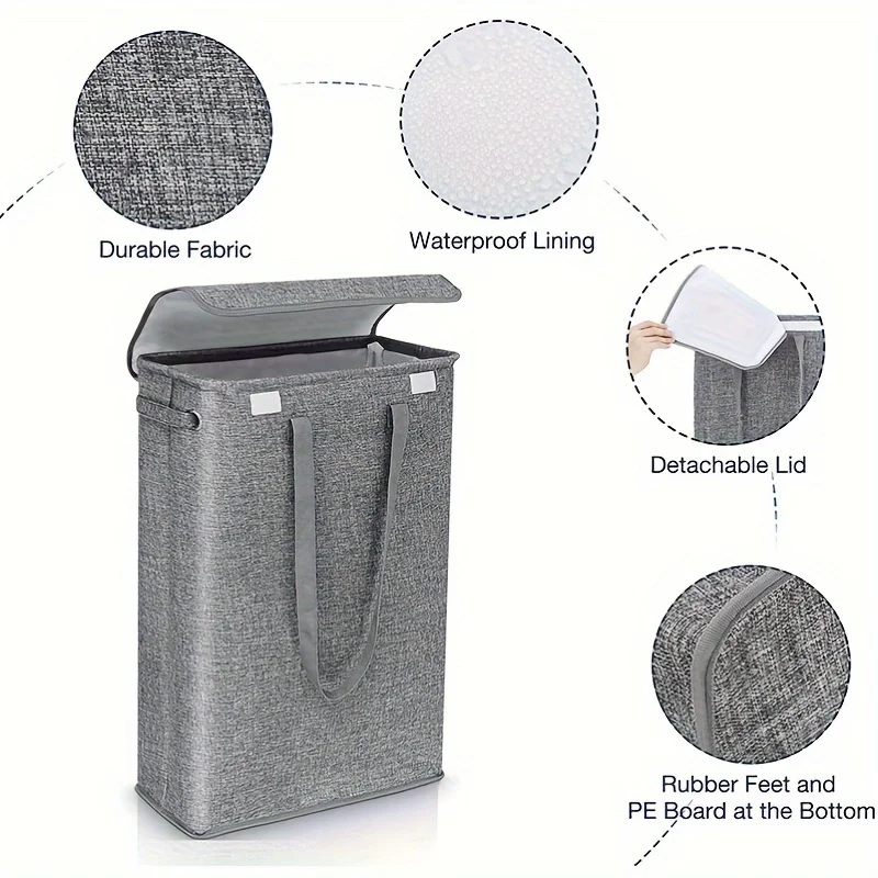 1PCS Slim Laundry Basket with Lid 45L Slim Laundry Hamper Waterproof Narrow Laundry Basket Space Saving Thin Clothes Hamper ﻿