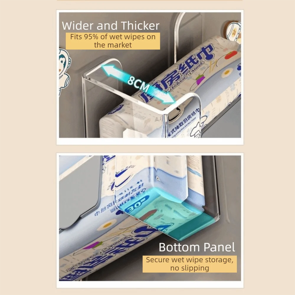 Plastic Wet Wipe Storage Box Punch Free Wall Mounted Tissue Holder Adjustable Self Adhesive Refrigerator Tissue Box Home Use