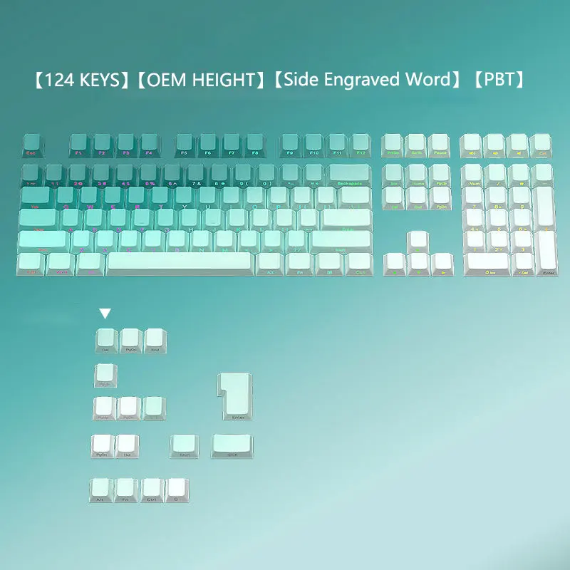 124 Keys Keycaps Set OEM Height PBT Thermal Sublimation Keycaps Side Engraved Word For Mechanical Keyboard 84 68 87 104 DIY