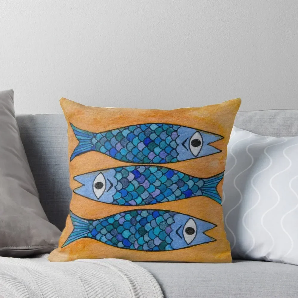 

Three blue sardines watercolor painting Throw Pillow Cushion Cover Set luxury home accessories Anime Covers For Sofas pillow