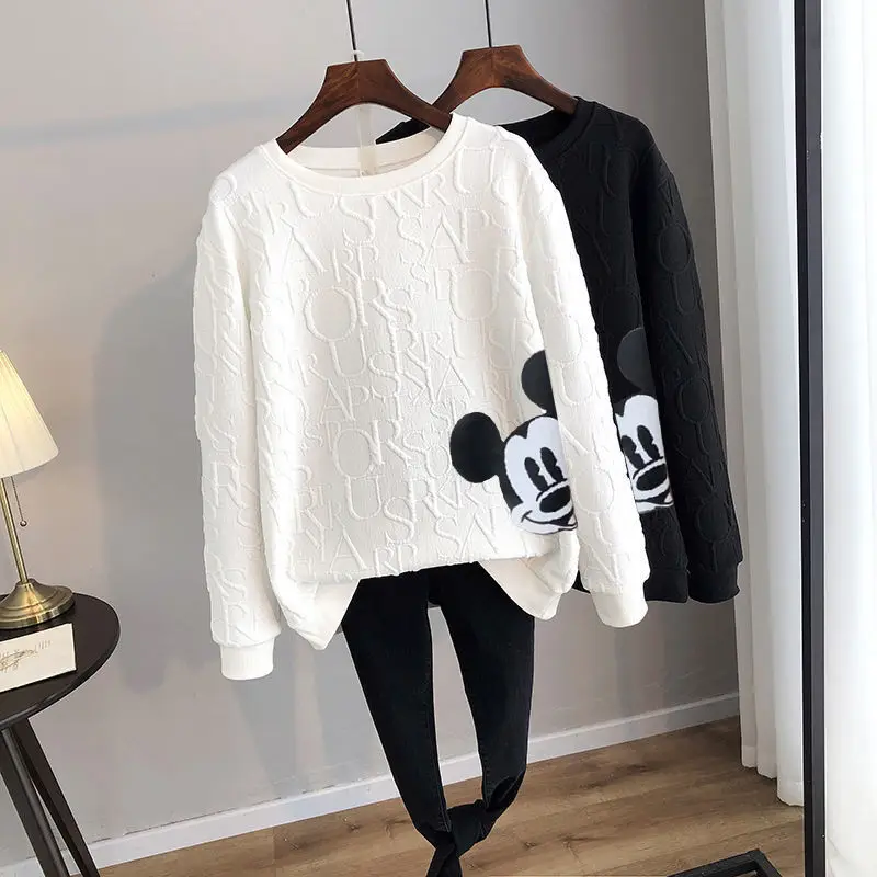 Disney 2024 Anime Cute Mickey Mouse Print Loose Sweatshirt Spring Autumn Cartoon Pullover Top Clothing