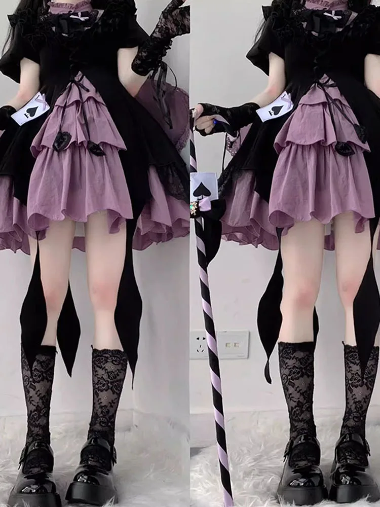 Black Purple Girl Lolita Dress Op High Waist Cute Puffy Trailing