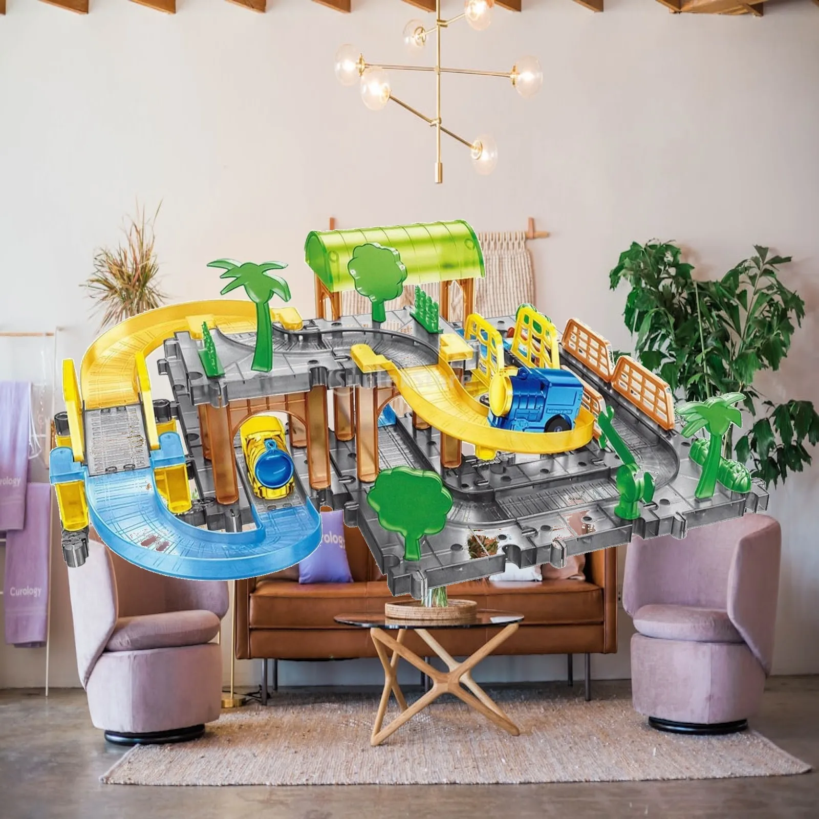 Plastic Train Set with Interlocking Track Sections and Controller for Kids Creative Railway Puzzle Activity