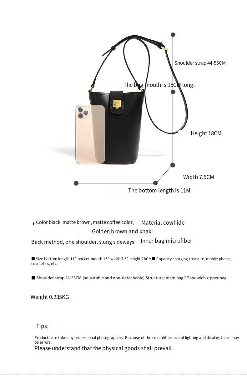 Luksusowa damska torba na telefon komórkowy Joker ze skóry bydlęcej moda prosta mini torba na ramię crossbody.