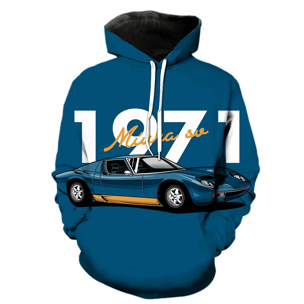 

Vintage Cartoon Car Men's Hoodies Spring Sweatshirts Pullover Oversized Hip Hop With Hood Jackets Funny Long Sleeve 3D Print