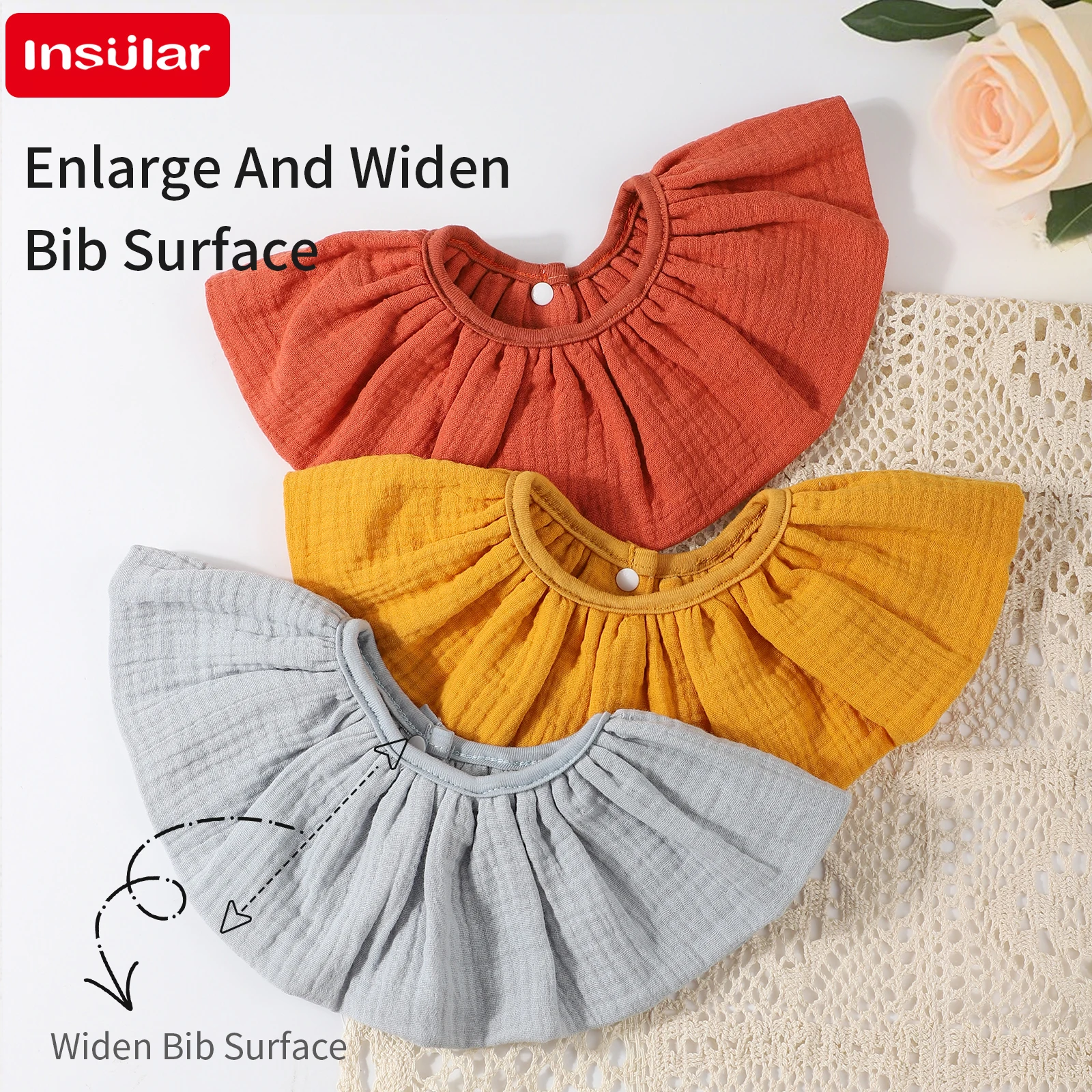 

INSULAR Baby Bibs 100% Cotton Newborn Burp Cloths Skin-friendly Absorbent Infant Towel Breathable 360 Degree Gauze 4 Layer 0-1Y