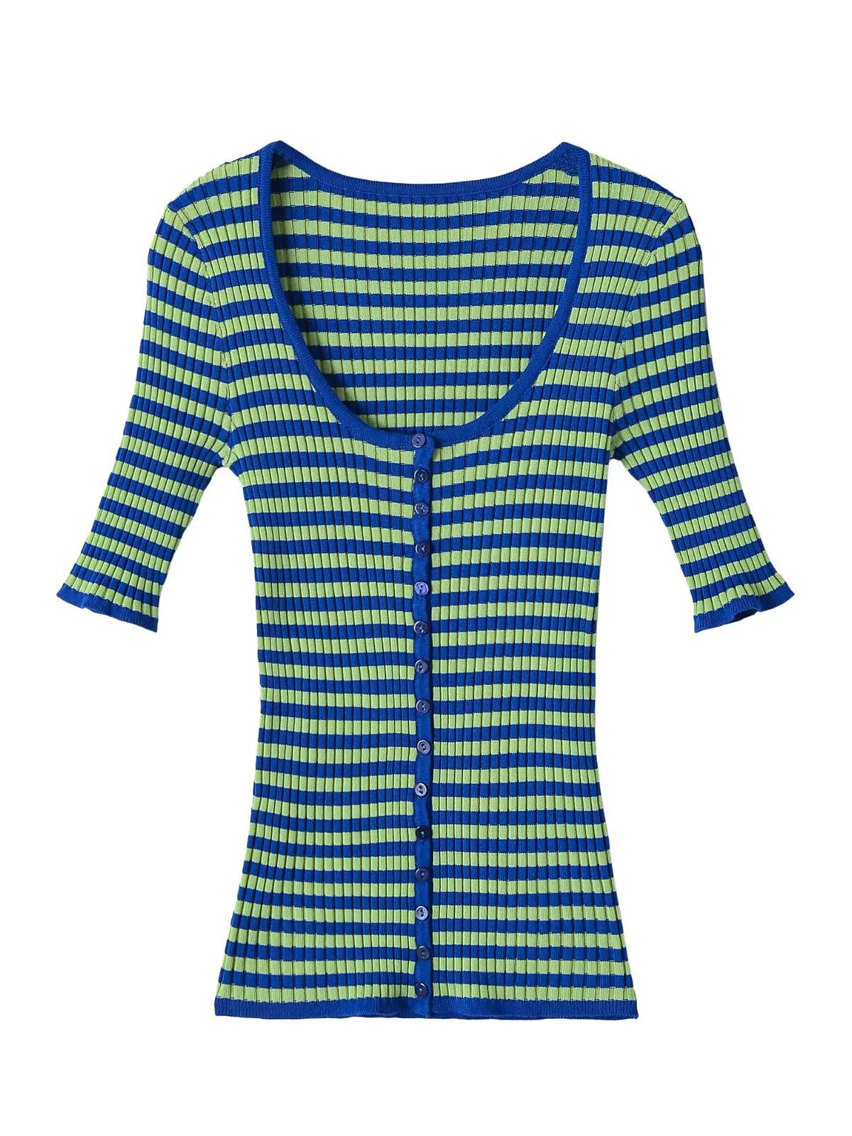 Dave&Di New Cross-border European And American Foreign Trade Short Sleeved Round Neck Slim Striped Knitted Top