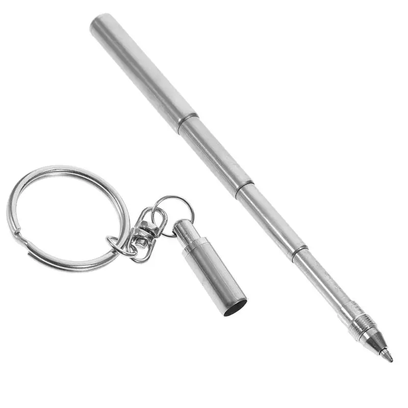 

Portable Mini Key Ring Stainless Steel Telescopic Pen Telescoping Ballpoint Pens Keychain Tool Outdoor Sports Camping Supplies