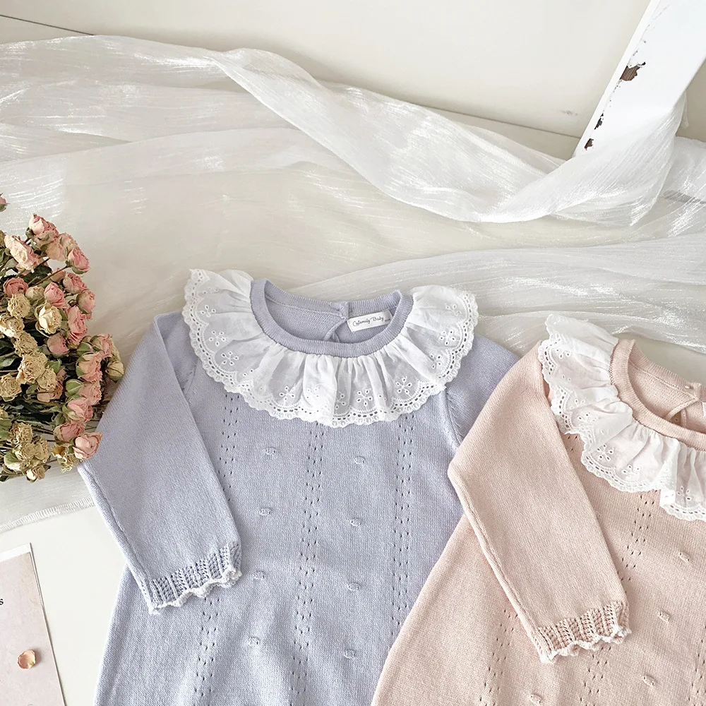 Infant Baby Girl Romper Princess Cotton Ruffles Collar Long Sleeve Newborn Rompers Baby Sweater Onepiece Fashion Girl Clothing