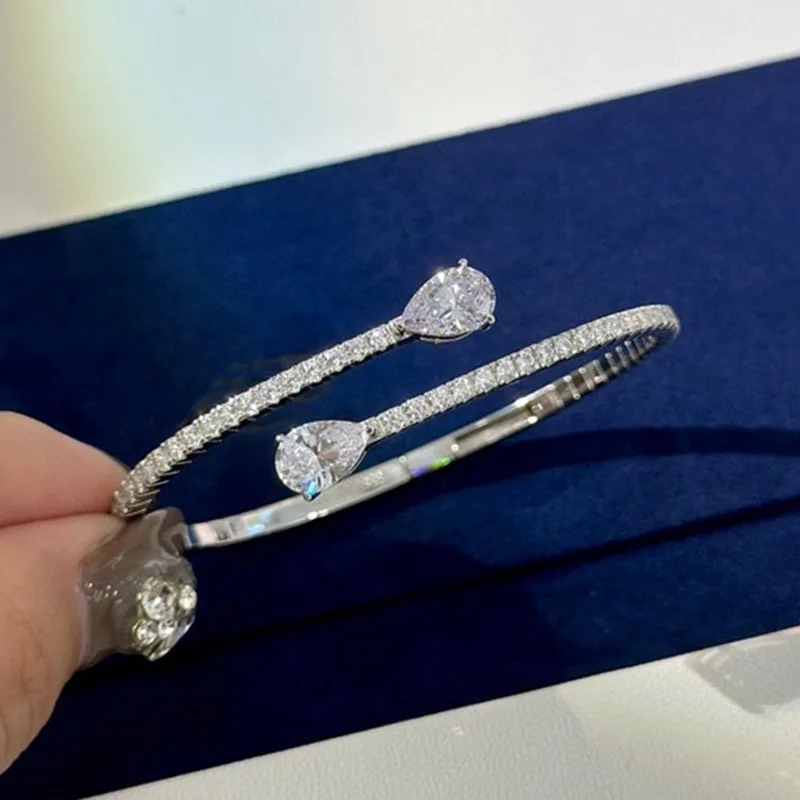 

100% стерлинговое серебро 925 пробы, браслет с цирконием AAA и каплями воды для женщин, ювелирные изделия