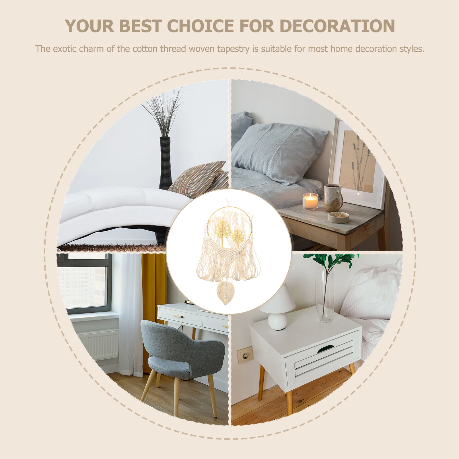 

Chic Woven Artistic Palm Leaf Cotton Thread Wall Tapestry Decorative Home Bedroom Living Room Apartment Ornament Wall Hanging