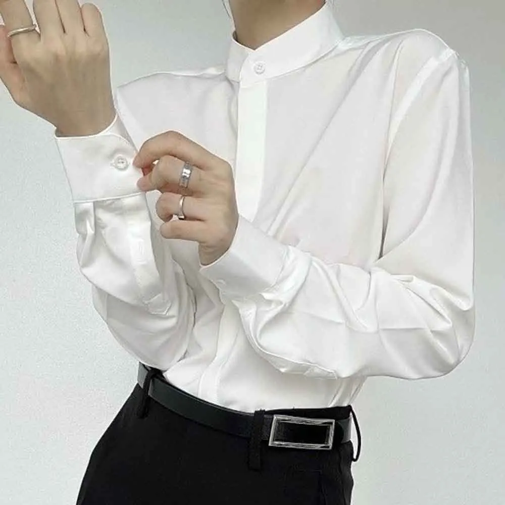 

2025 зимняя мужская однотонная рубашка с длинным рукавом в американском стиле ретро, модная уличная свободная простая повседневная нишевая мужская рубашка