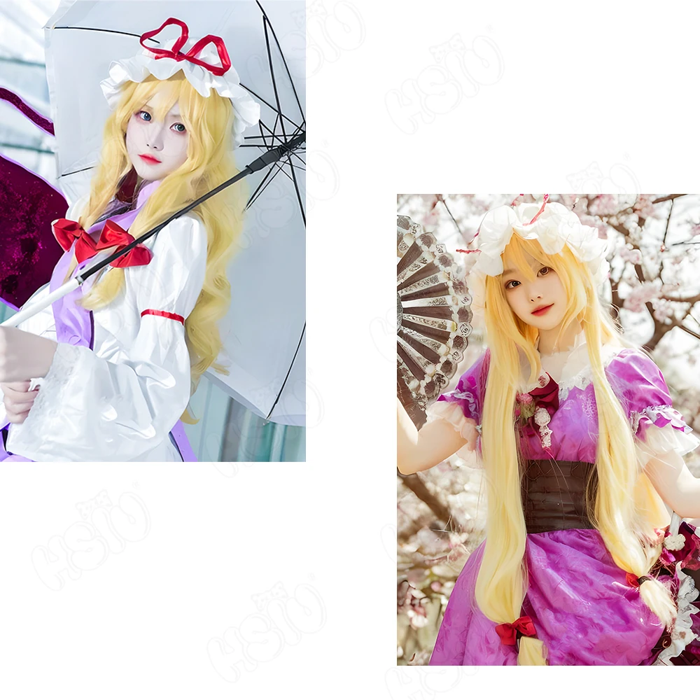 Yakumo Yukari Cosplay Wig Fiber Synthetic Wig「HSIU」80CM Long Blonde Curly Wig Game Touhou Project Yakumo Yukari Cosplay