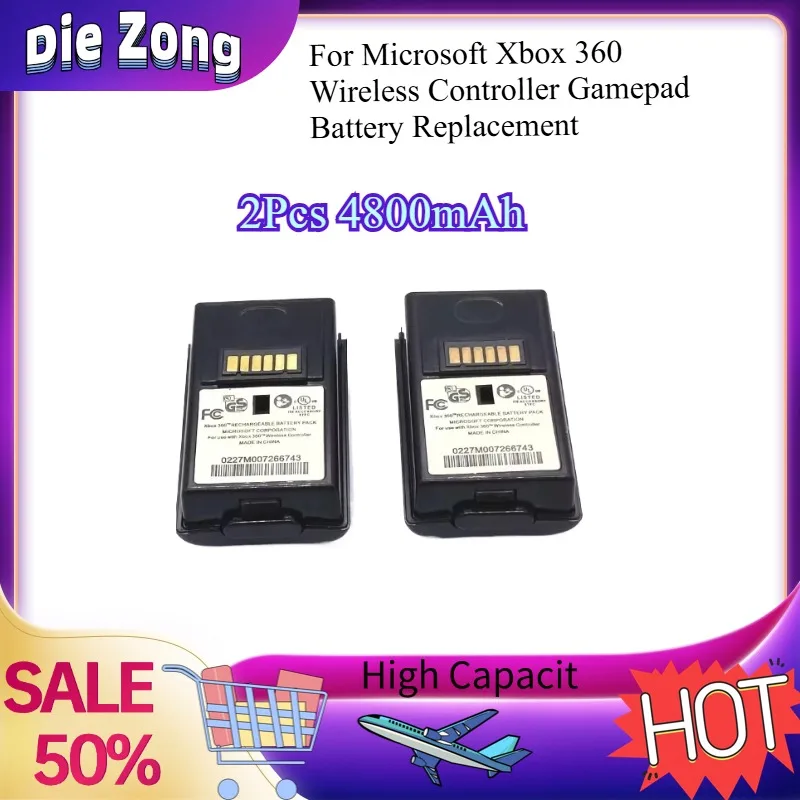 4800mAh New 2Pcs  Rechargeable Battery Pack + USB Charger for Microsoft Xbox 360 Wireless Controller Gamepad Battery Replacement