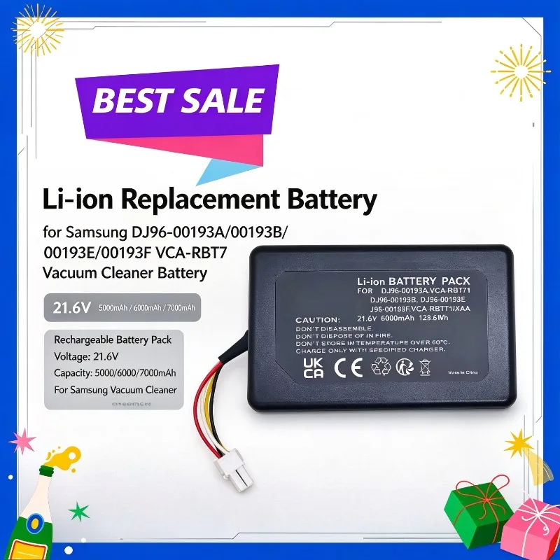 21.6V 5000/6000/7000mAh Li-ion Replacement Battery for Samsung DJ96-00193A/00193B/00193E/00193F VCA-RBT7 Vacuum Cleaner Battery