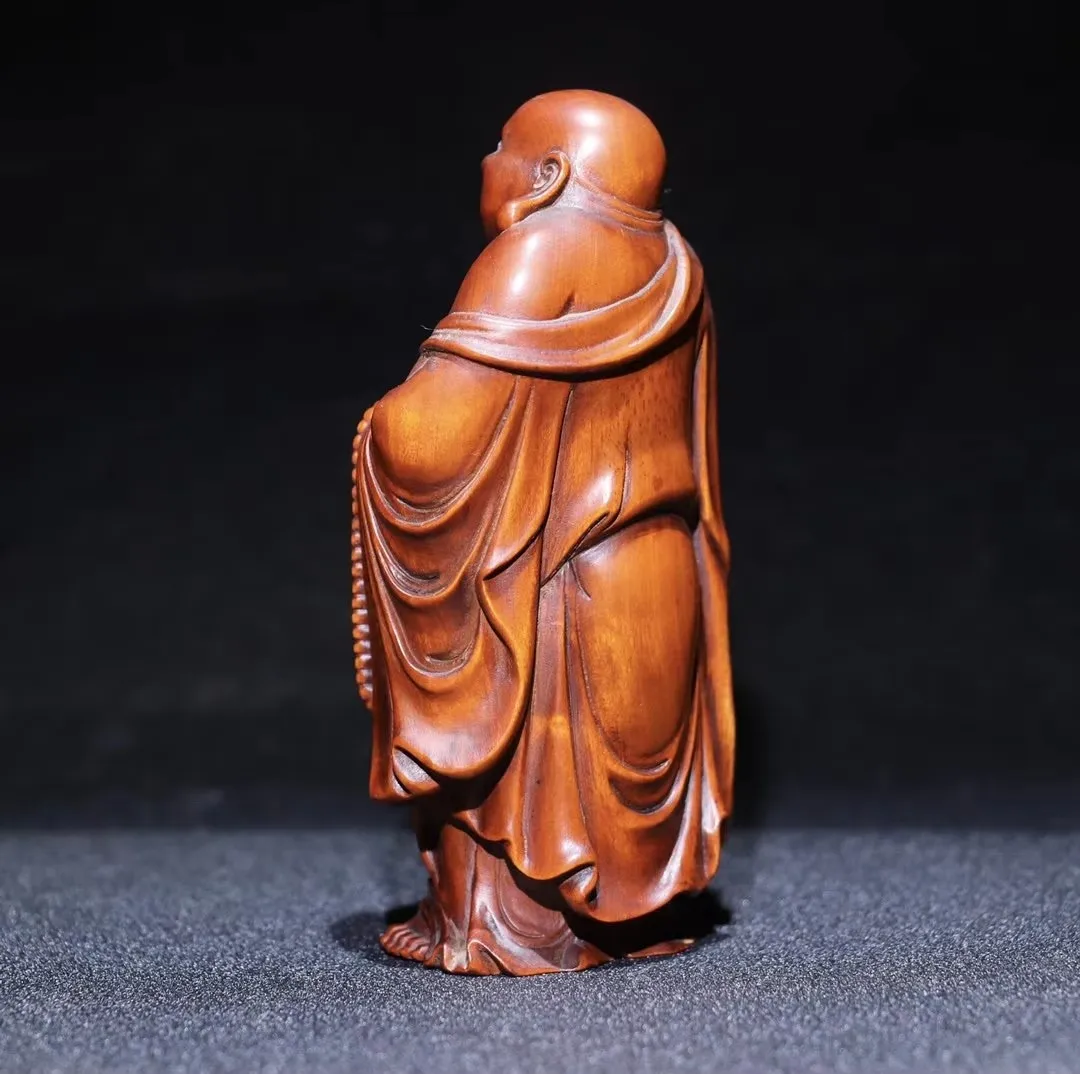 Natural Solid Wood Laughing Buddha Station Maitreya Buddha Statue Sculpture Handmade Wood Carving Buddha Statue Decoration Statu view 5