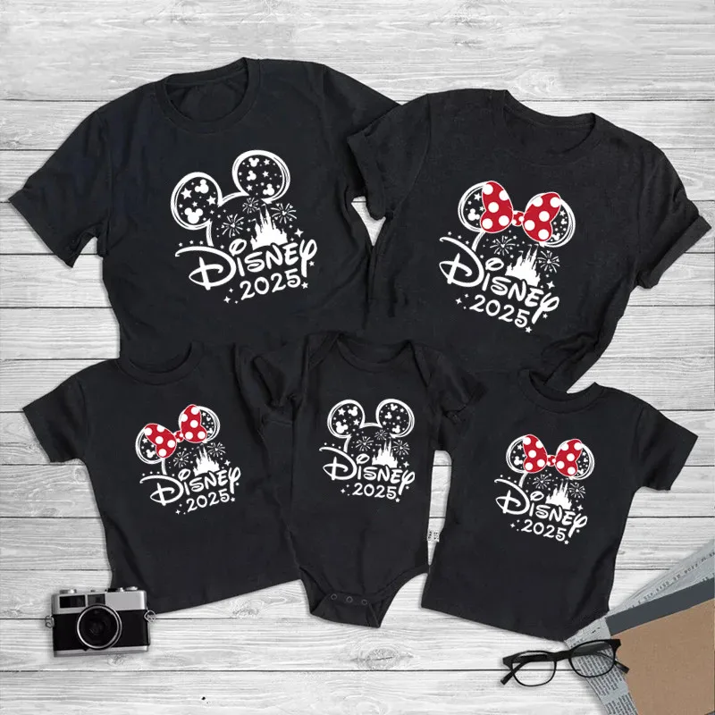 2025 Disney Trip Mickey Minnie Mouse Family Matching Shirts Cotton Dad Mom Bro Sis Kids T Shirt Baby Rompers Matching Clothes