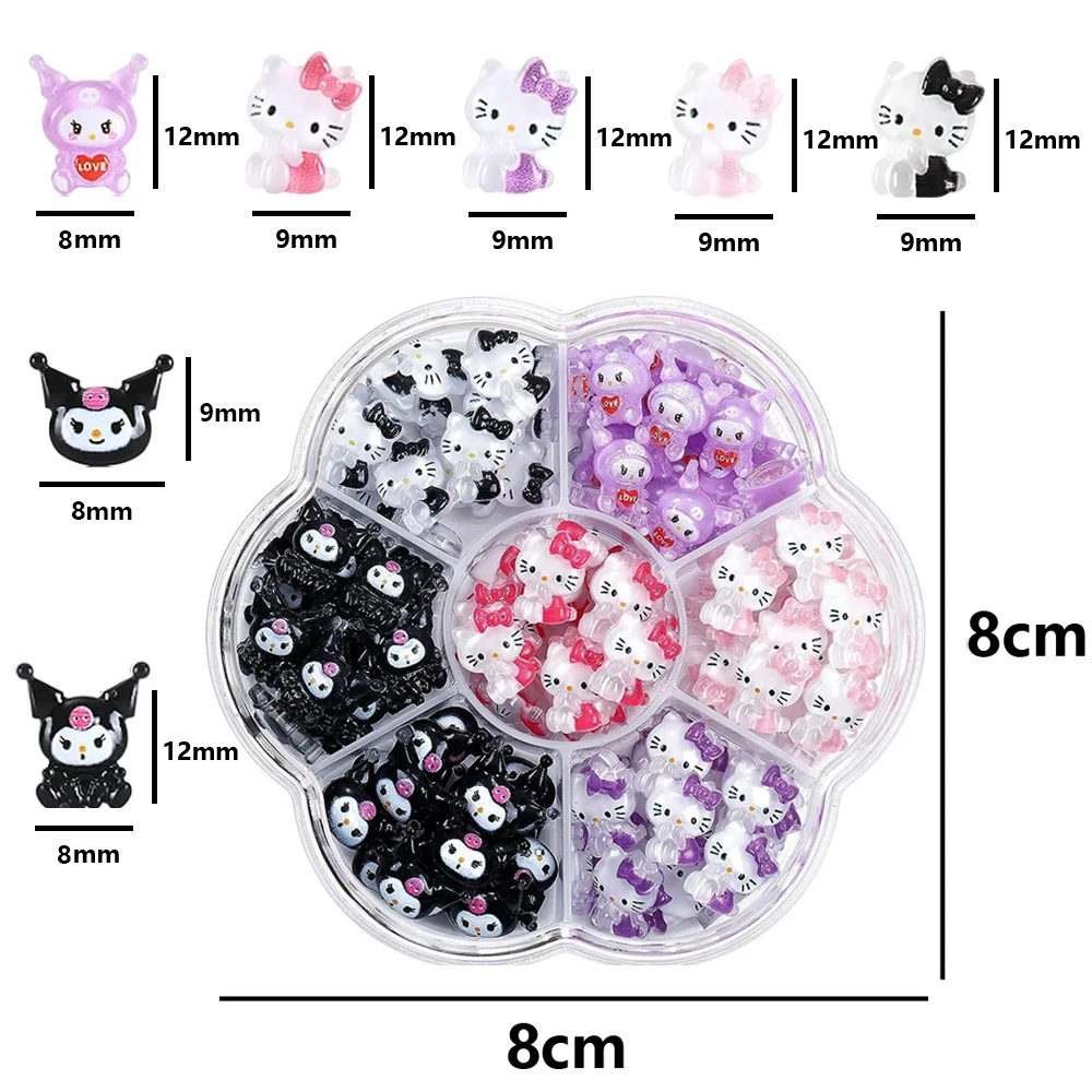 70 шт./коробка Sanrio подвески для ногтей Kawaii Hello Kitty Kuromi Cinnamoroll Мультяшные ногти ювелирные изделия подвески для рукоделия