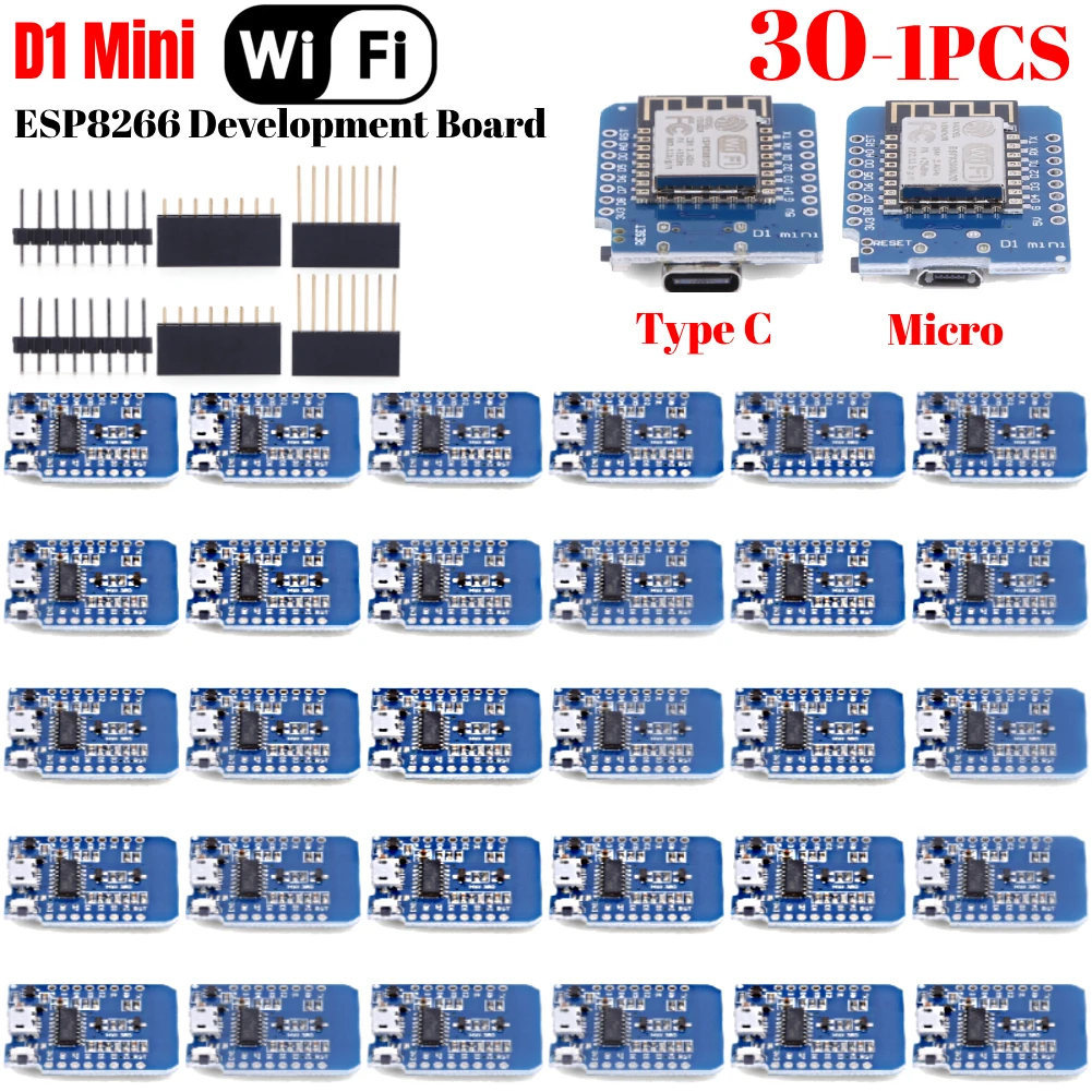 1-30PCS ESP8266 D1 Mini WIFI Development Board ESP-12F CH340 V2 Usb Wemos Wifi Development Board D1 Mini Nodemcu Lua Iot Board