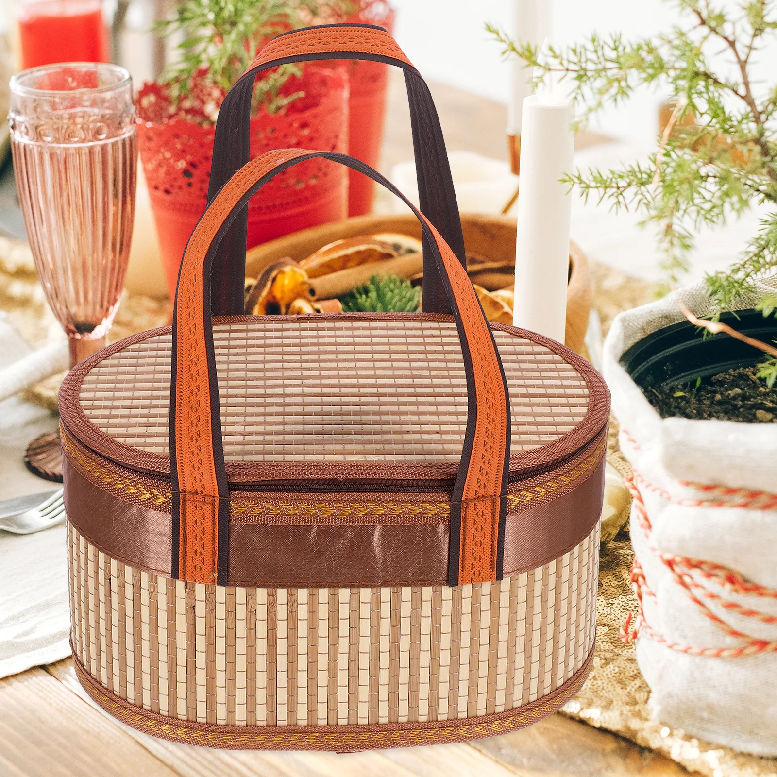 

Storage Baskets Bamboo Woven Cloth Foldable Organizer Gift Box Large Capacity Decorative Home Party Handled Portable