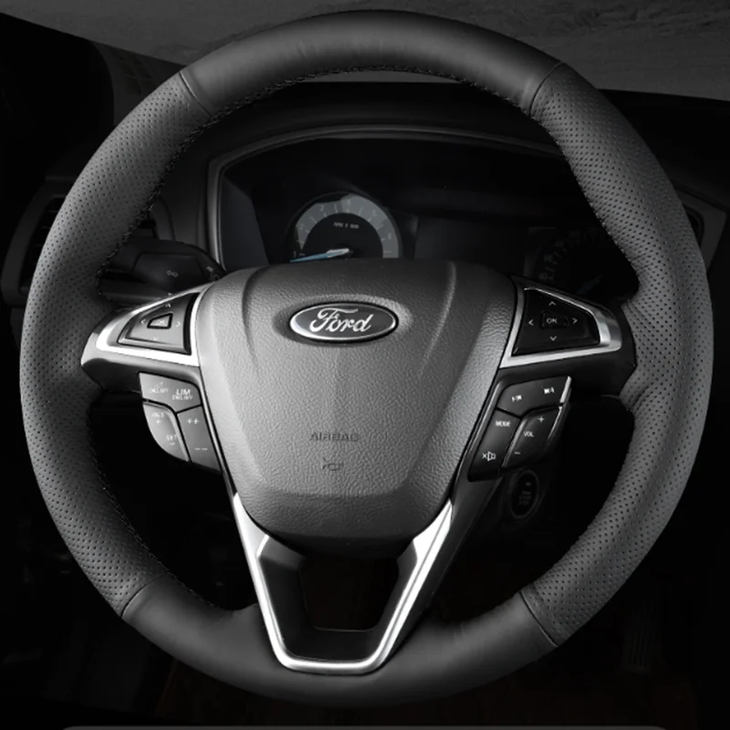 Dostosuj DIY skórzany pokrowiec na kierownicę ze skóry mikrofibry ręcznie szyty dla Ford Mondeo Fusion 2013-2019 EDGE 2015-2019