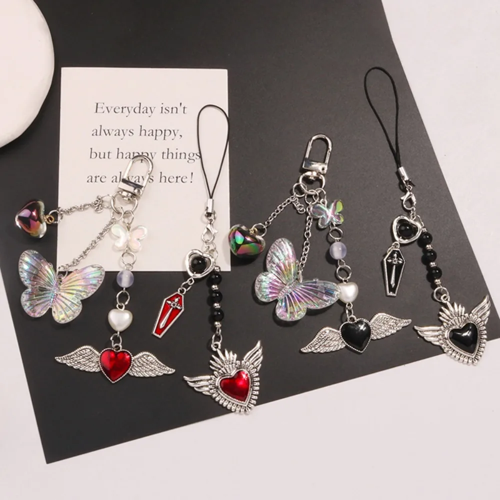 Butterfly Y2K Phone Chain Love Phone Charm Mobile Phone Strap Key Cord Gothic Style Mobile Keychain Lanyard Jewelry Gift