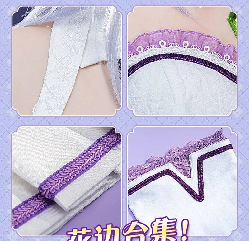 Anime Re Zero Kara Hajimeru Isekai Seikatsu Emilia Cosplay Costumes Women Dress With Headdress For Halloween Party Lolita Cos view 5