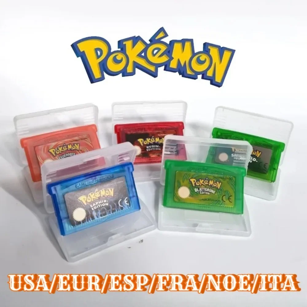 32Bit Video Pokemon Game Card Emerald FireRed LeafGreen Ruby Sapphire GBA Game Cartridge Shiny Label NOE/FRA/ESP Version