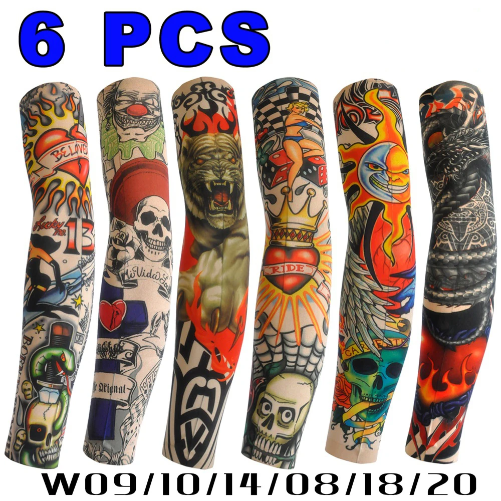 

6 PCS Tattoo Sleeve for Men Women Anti-Sunburn Sleeve Elastic Outdoor Nightclub Cycling Arm Cover Party Cycling Tattoo Sleeve