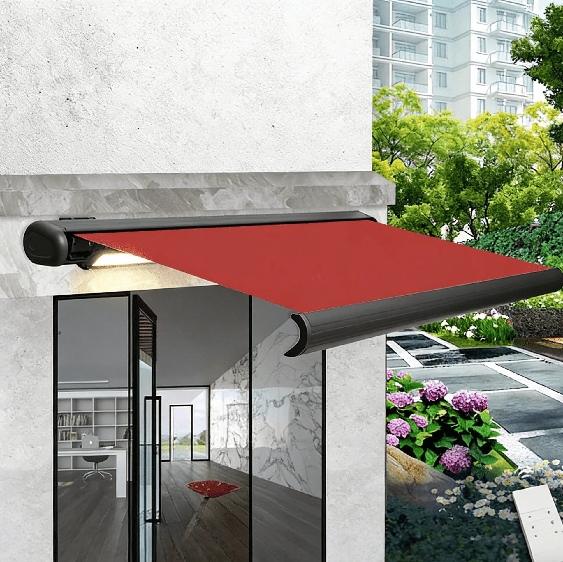 Waterproof Wall-Mounted Aluminum Alloy Retractable Motorized Awning Remote Control Windproof UV Protection 6m Projection for