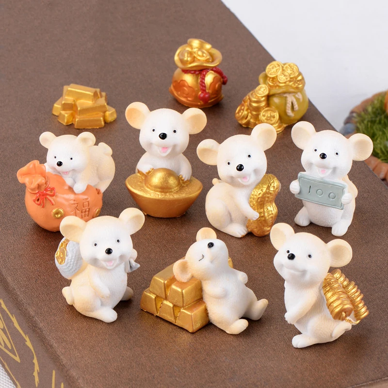 1PC Money Fortune Cartoon Mouse Ornaments Rich Mice Small Statue Little Figurine Desktop Crafts Cute Animal home Decoration