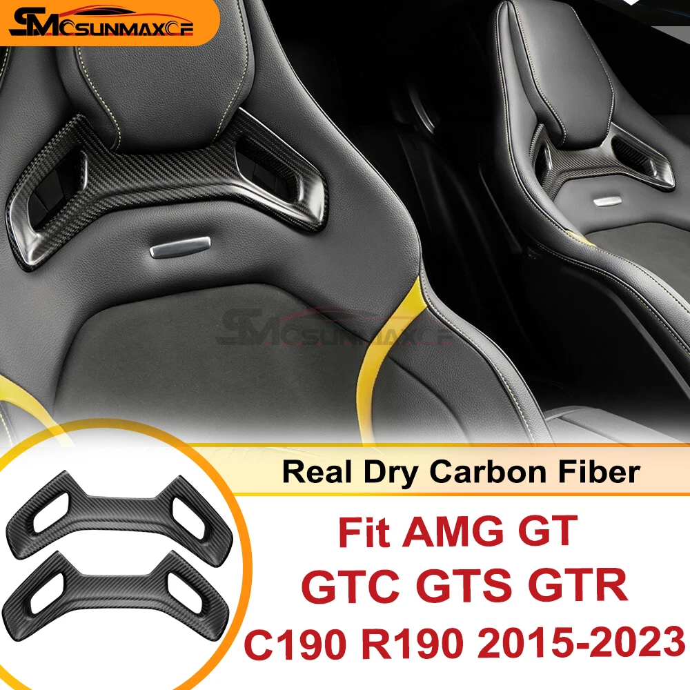 For Benz AMG GT C190 R190 GTC GTS GTR 2Doors 2015-2023 Real Dry Carbon Fiber Seat Neck Cover Sticker Car Interior Accessories